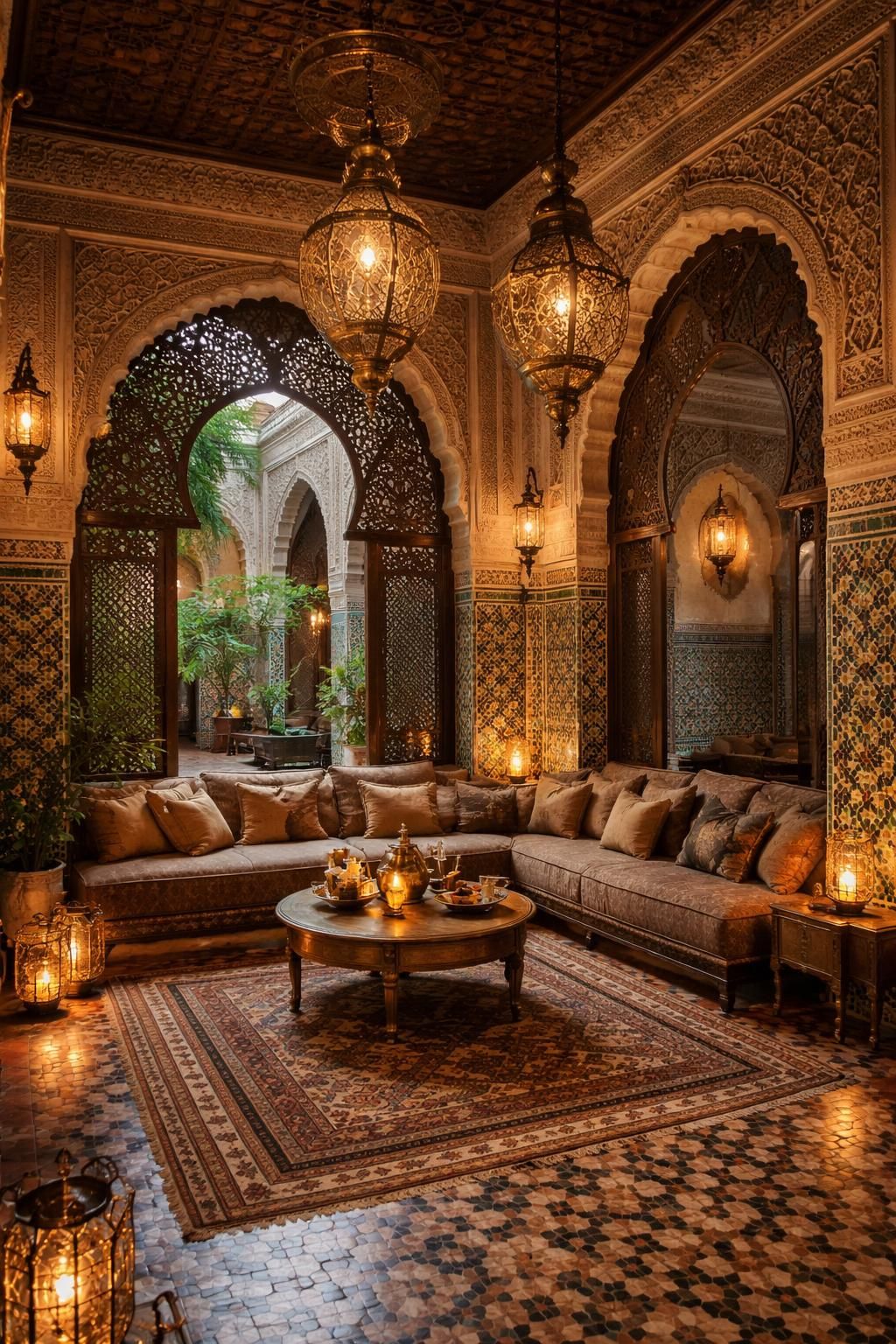 découvrez nos appartements orientaux à marrakech, décorés avec des zelliges marocains traditionnels, des moucharabiehs authentiques et des luminaires artisanaux pour une ambiance chaleureuse et typique.